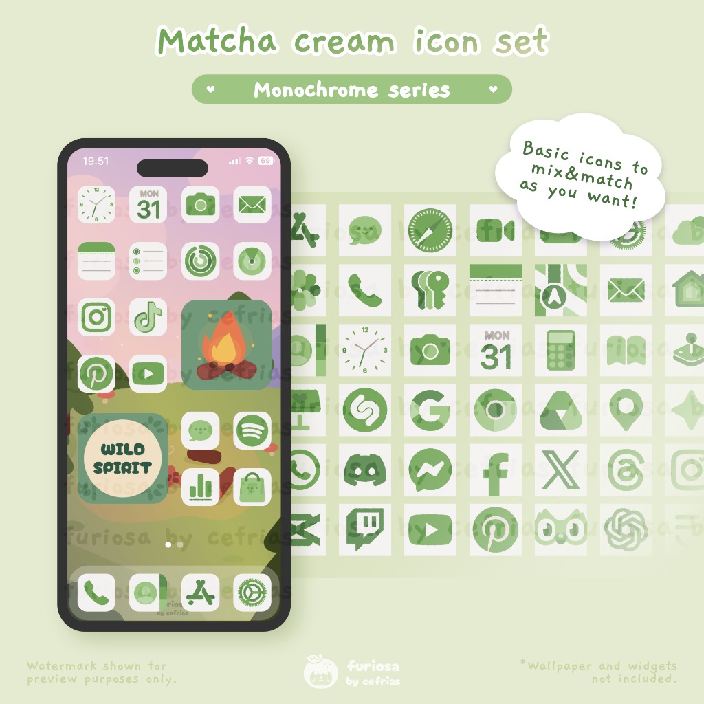 Matcha Cream Icon Set